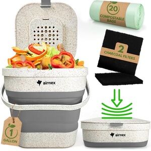 Airnex Compost Bin with Compostable Bags and Filters